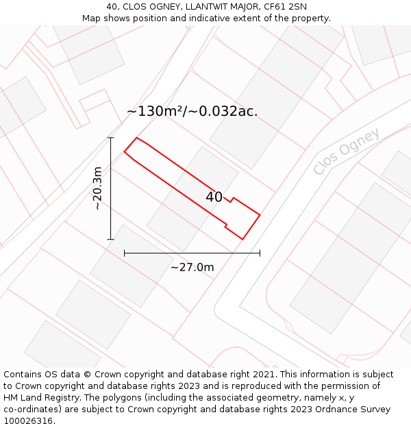 40, CLOS OGNEY, LLANTWIT MAJOR, CF61 2SN: Plot and title map