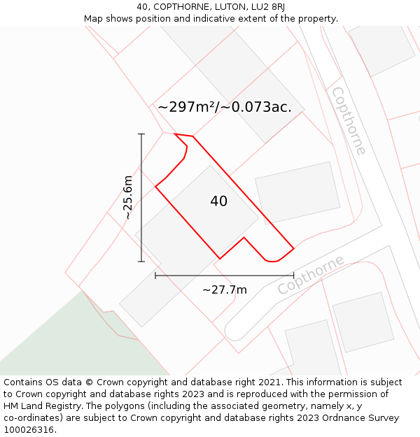 40, COPTHORNE, LUTON, LU2 8RJ: Plot and title map