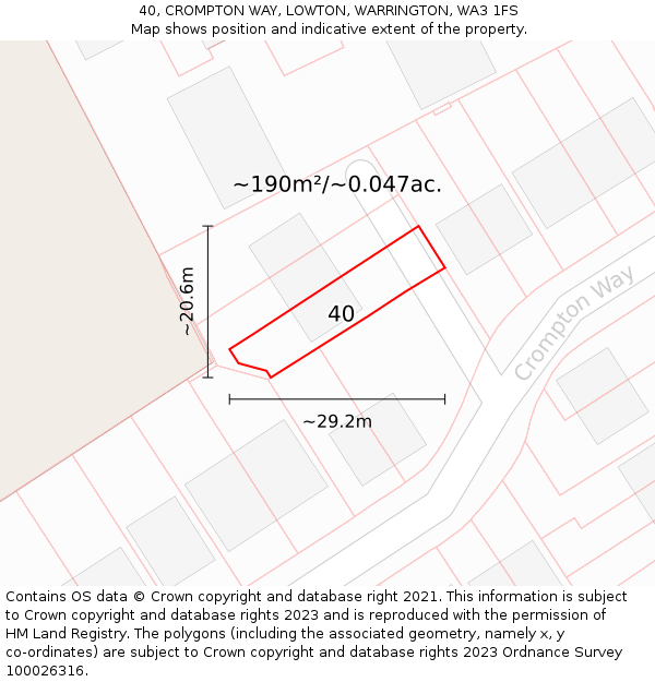 40, CROMPTON WAY, LOWTON, WARRINGTON, WA3 1FS: Plot and title map