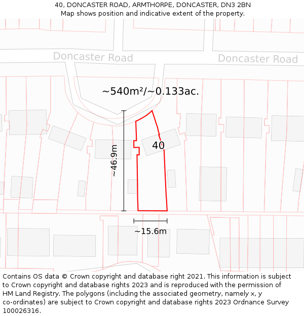 40, DONCASTER ROAD, ARMTHORPE, DONCASTER, DN3 2BN: Plot and title map
