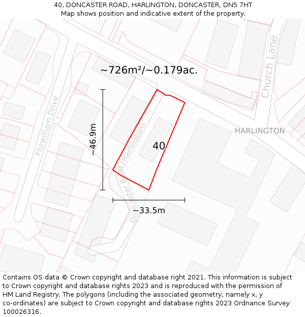 40, DONCASTER ROAD, HARLINGTON, DONCASTER, DN5 7HT: Plot and title map