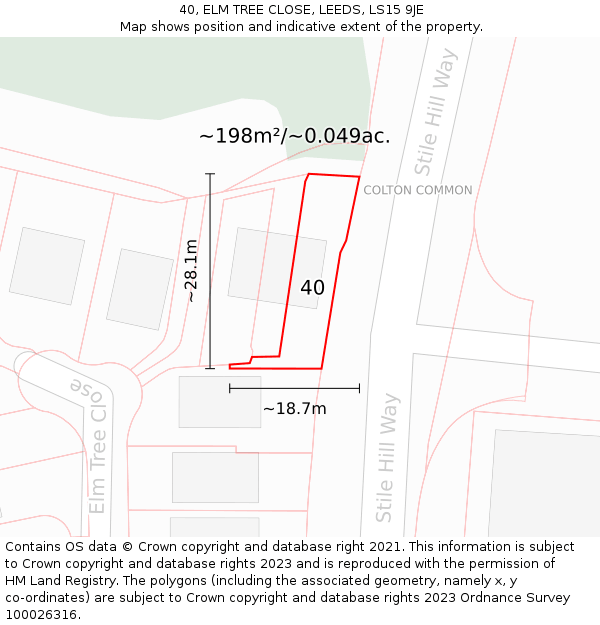 40, ELM TREE CLOSE, LEEDS, LS15 9JE: Plot and title map