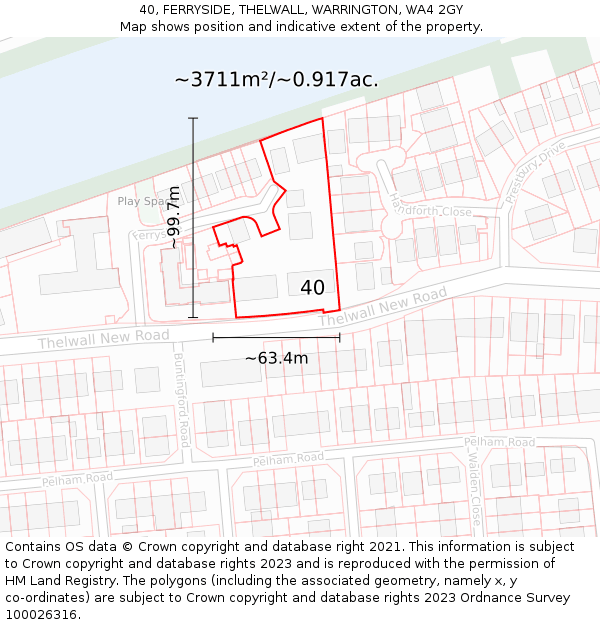 40, FERRYSIDE, THELWALL, WARRINGTON, WA4 2GY: Plot and title map
