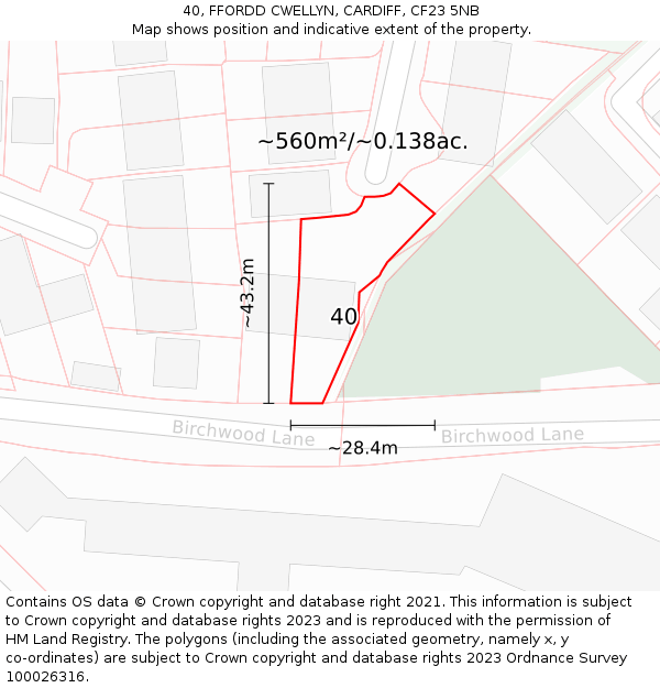 40, FFORDD CWELLYN, CARDIFF, CF23 5NB: Plot and title map