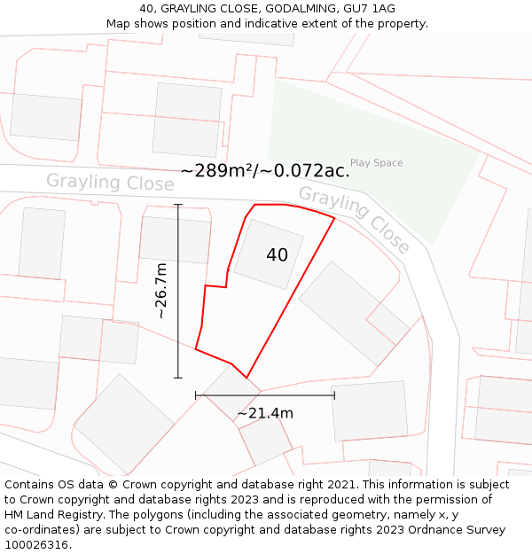 40, GRAYLING CLOSE, GODALMING, GU7 1AG: Plot and title map