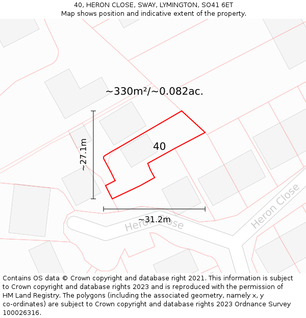 40, HERON CLOSE, SWAY, LYMINGTON, SO41 6ET: Plot and title map