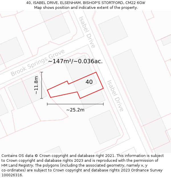40, ISABEL DRIVE, ELSENHAM, BISHOP'S STORTFORD, CM22 6GW: Plot and title map