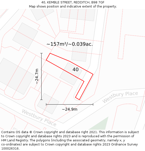 40, KEMBLE STREET, REDDITCH, B98 7GF: Plot and title map