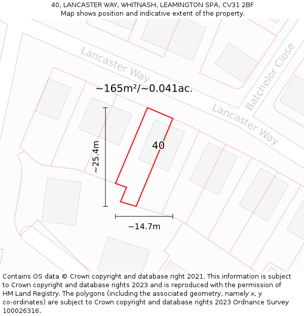 40, LANCASTER WAY, WHITNASH, LEAMINGTON SPA, CV31 2BF: Plot and title map