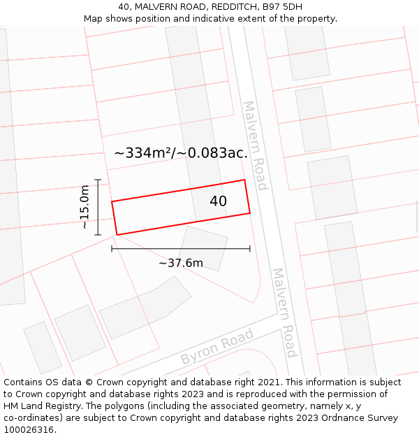 40, MALVERN ROAD, REDDITCH, B97 5DH: Plot and title map