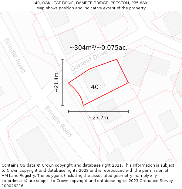 40, OAK LEAF DRIVE, BAMBER BRIDGE, PRESTON, PR5 6AX: Plot and title map