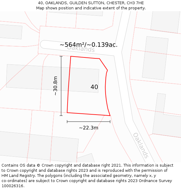40, OAKLANDS, GUILDEN SUTTON, CHESTER, CH3 7HE: Plot and title map