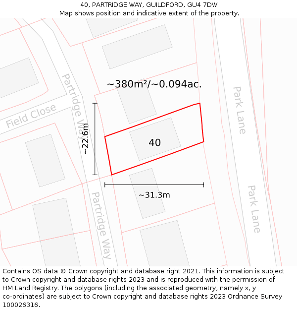 40, PARTRIDGE WAY, GUILDFORD, GU4 7DW: Plot and title map