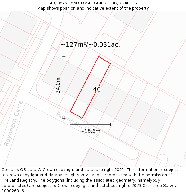 40, RAYNHAM CLOSE, GUILDFORD, GU4 7TS: Plot and title map