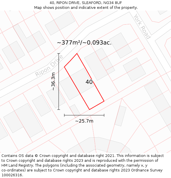 40, RIPON DRIVE, SLEAFORD, NG34 8UF: Plot and title map
