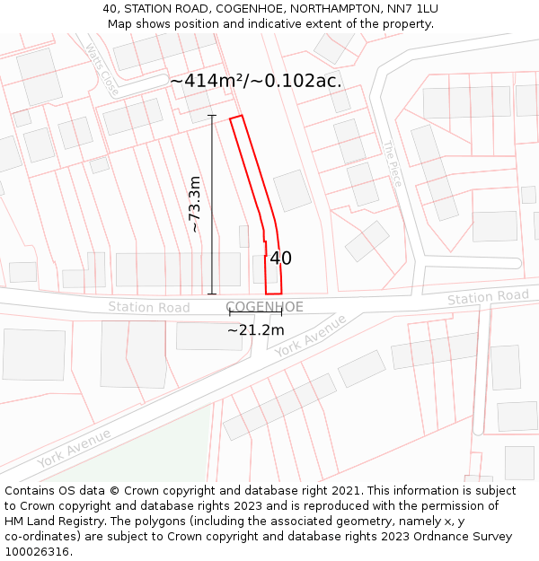 40, STATION ROAD, COGENHOE, NORTHAMPTON, NN7 1LU: Plot and title map