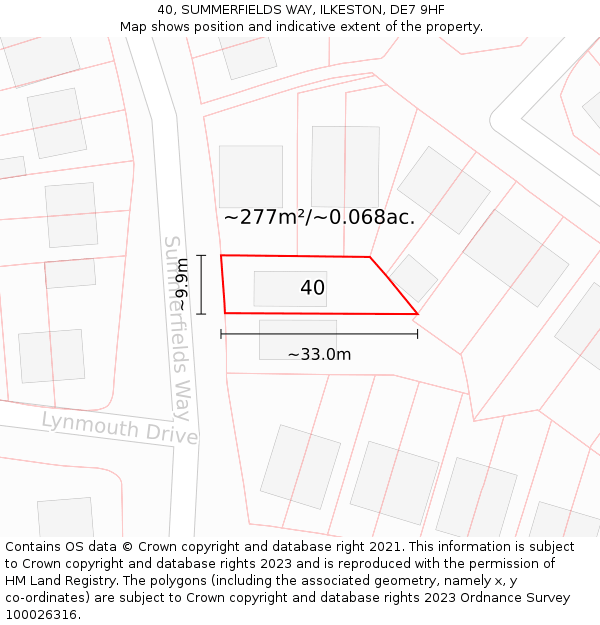 40, SUMMERFIELDS WAY, ILKESTON, DE7 9HF: Plot and title map