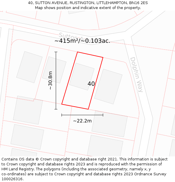 40, SUTTON AVENUE, RUSTINGTON, LITTLEHAMPTON, BN16 2ES: Plot and title map