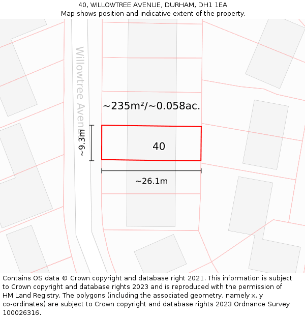 40, WILLOWTREE AVENUE, DURHAM, DH1 1EA: Plot and title map