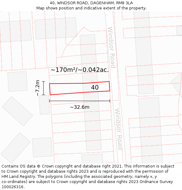 40, WINDSOR ROAD, DAGENHAM, RM8 3LA: Plot and title map