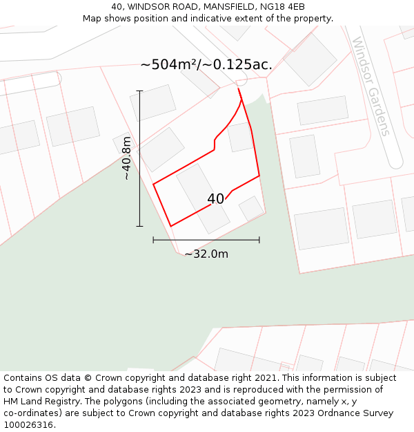 40, WINDSOR ROAD, MANSFIELD, NG18 4EB: Plot and title map