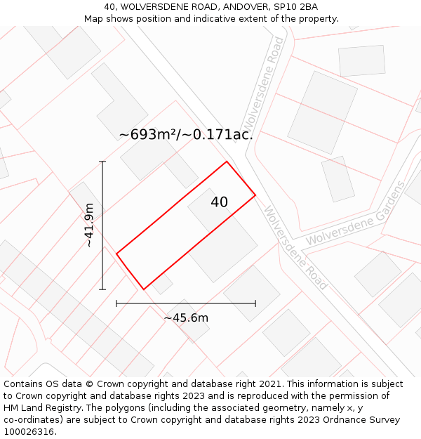 40, WOLVERSDENE ROAD, ANDOVER, SP10 2BA: Plot and title map