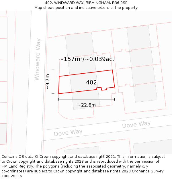 402, WINDWARD WAY, BIRMINGHAM, B36 0SP: Plot and title map