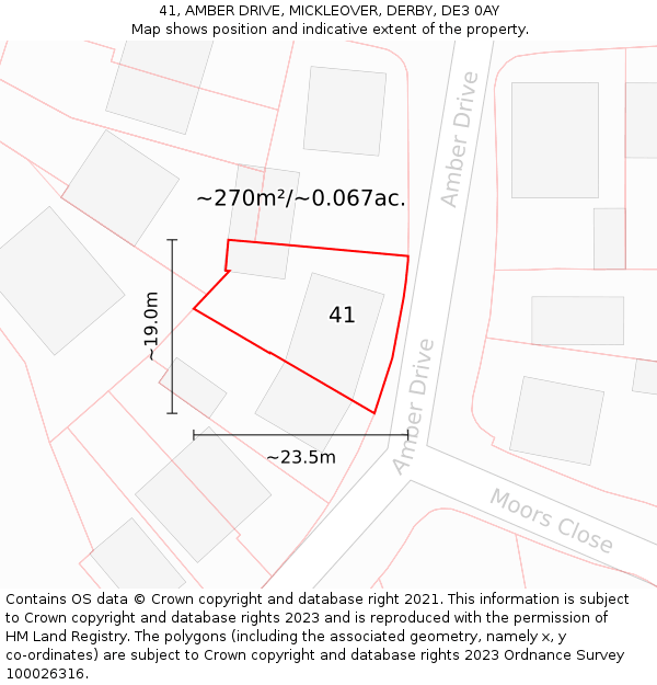 41, AMBER DRIVE, MICKLEOVER, DERBY, DE3 0AY: Plot and title map