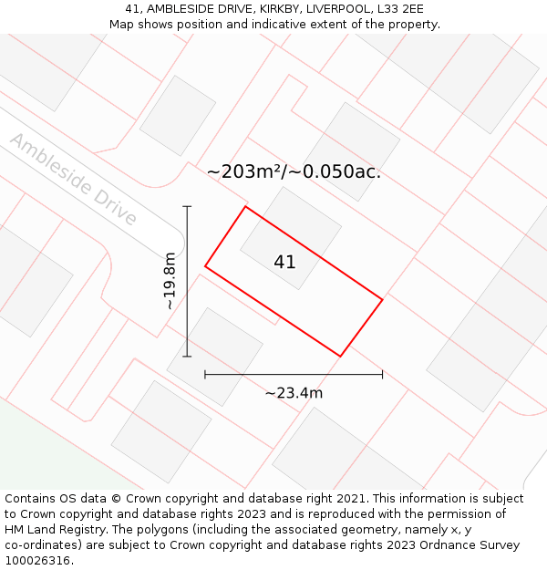 41, AMBLESIDE DRIVE, KIRKBY, LIVERPOOL, L33 2EE: Plot and title map
