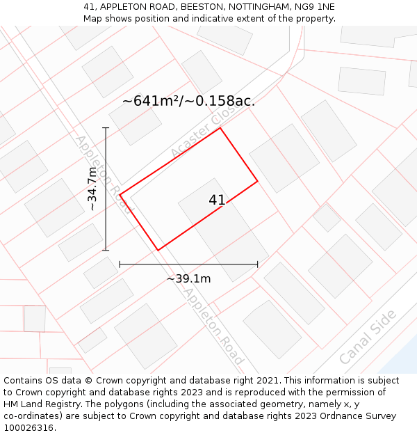 41, APPLETON ROAD, BEESTON, NOTTINGHAM, NG9 1NE: Plot and title map