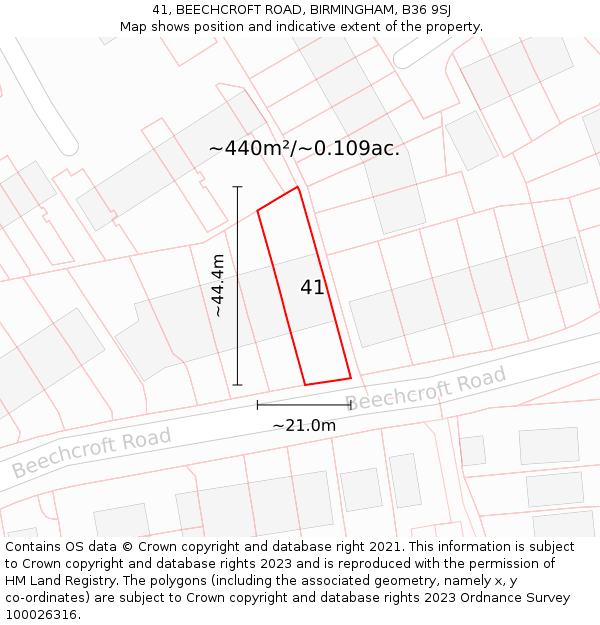 41, BEECHCROFT ROAD, BIRMINGHAM, B36 9SJ: Plot and title map