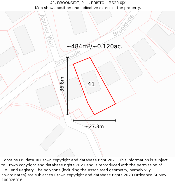 41, BROOKSIDE, PILL, BRISTOL, BS20 0JX: Plot and title map