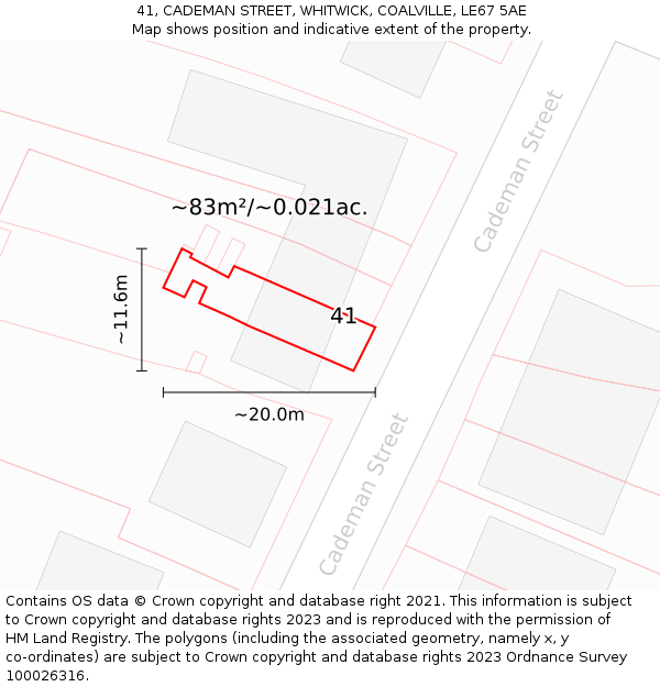 41, CADEMAN STREET, WHITWICK, COALVILLE, LE67 5AE: Plot and title map