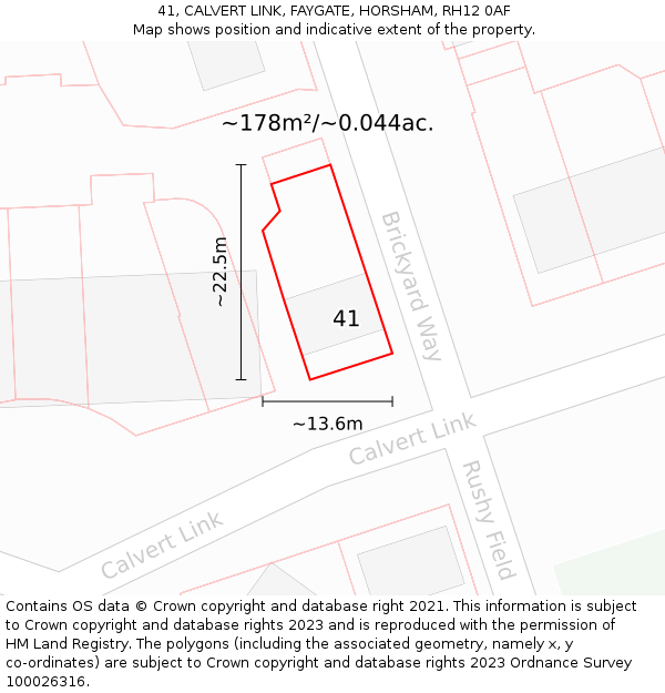 41, CALVERT LINK, FAYGATE, HORSHAM, RH12 0AF: Plot and title map