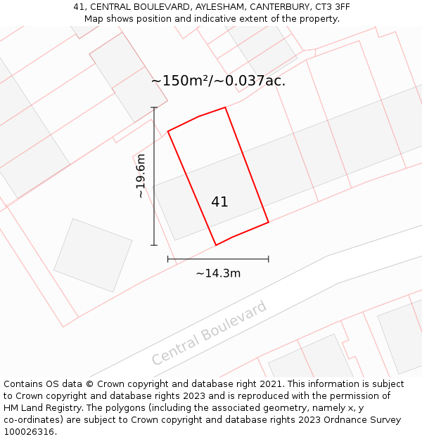 41, CENTRAL BOULEVARD, AYLESHAM, CANTERBURY, CT3 3FF: Plot and title map