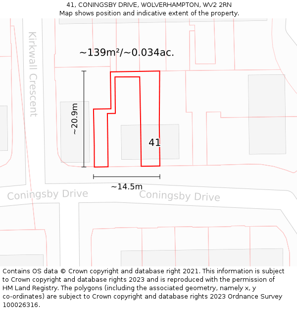41, CONINGSBY DRIVE, WOLVERHAMPTON, WV2 2RN: Plot and title map