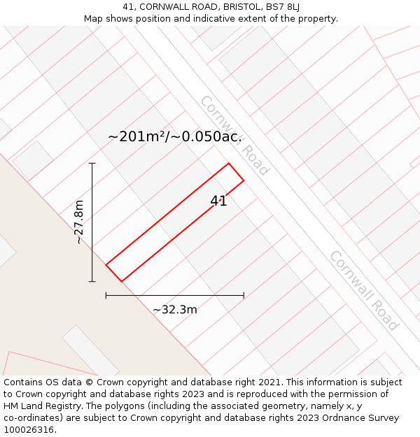 41, CORNWALL ROAD, BRISTOL, BS7 8LJ: Plot and title map