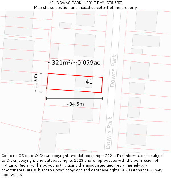 41, DOWNS PARK, HERNE BAY, CT6 6BZ: Plot and title map