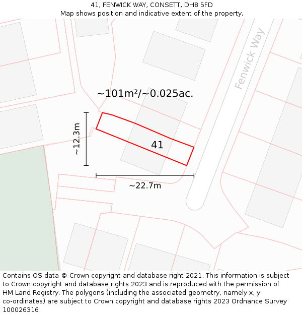 41, FENWICK WAY, CONSETT, DH8 5FD: Plot and title map