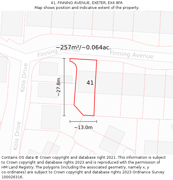 41, FINNING AVENUE, EXETER, EX4 8FA: Plot and title map