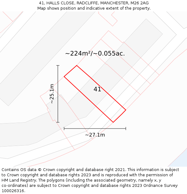 41, HALLS CLOSE, RADCLIFFE, MANCHESTER, M26 2AG: Plot and title map
