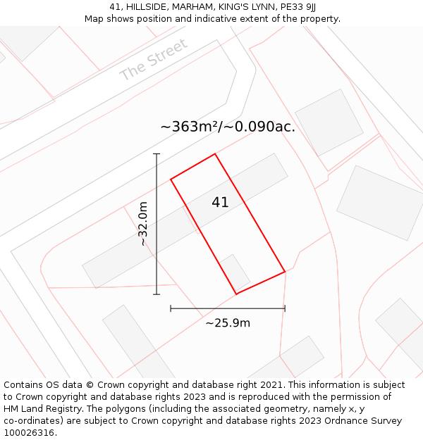 41, HILLSIDE, MARHAM, KING'S LYNN, PE33 9JJ: Plot and title map