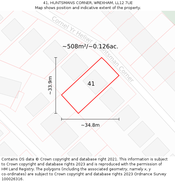 41, HUNTSMANS CORNER, WREXHAM, LL12 7UE: Plot and title map