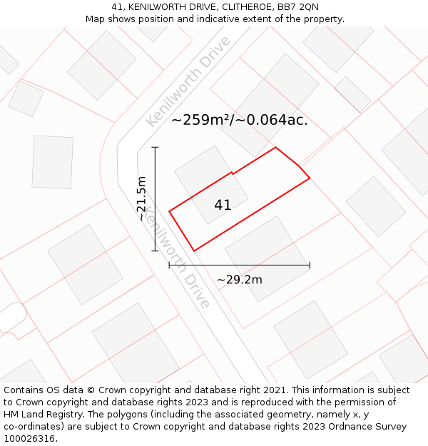 41, KENILWORTH DRIVE, CLITHEROE, BB7 2QN: Plot and title map