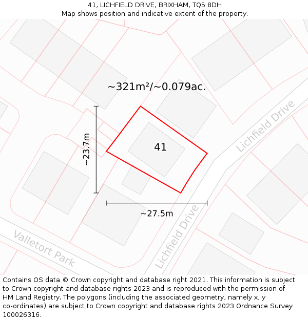 41, LICHFIELD DRIVE, BRIXHAM, TQ5 8DH: Plot and title map