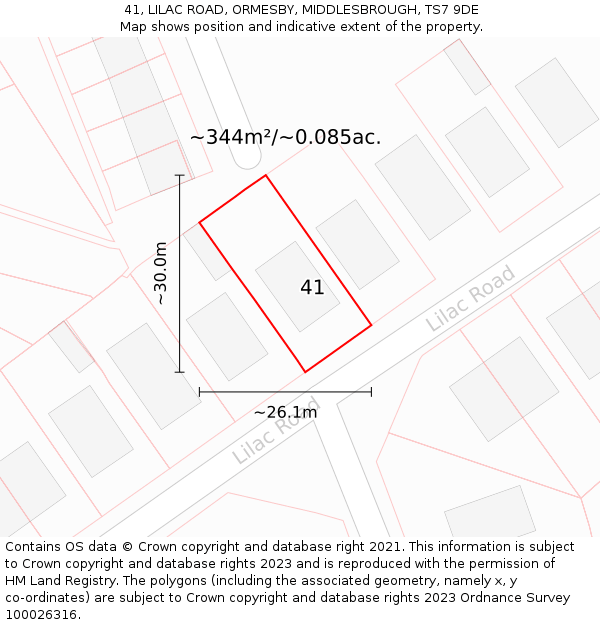 41, LILAC ROAD, ORMESBY, MIDDLESBROUGH, TS7 9DE: Plot and title map