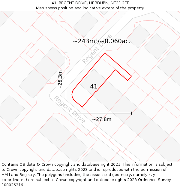 41, REGENT DRIVE, HEBBURN, NE31 2EF: Plot and title map