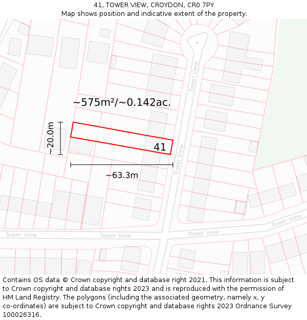 41, TOWER VIEW, CROYDON, CR0 7PY: Plot and title map