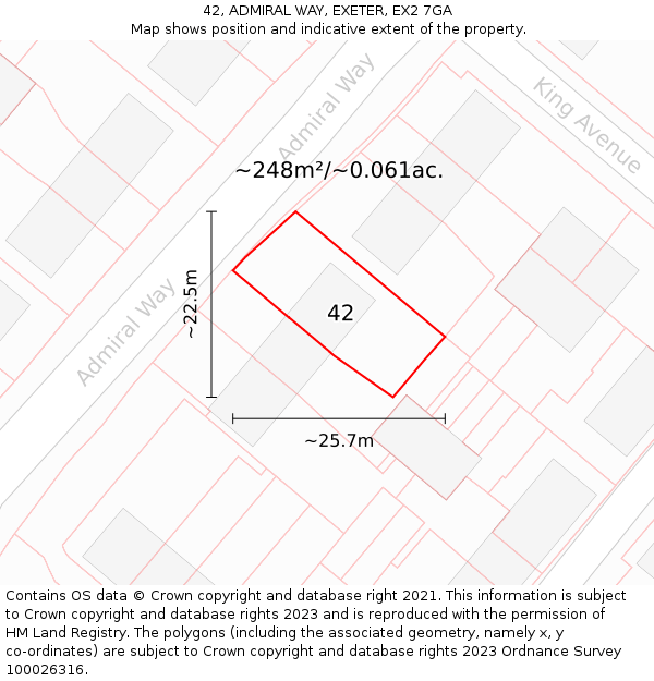 42, ADMIRAL WAY, EXETER, EX2 7GA: Plot and title map