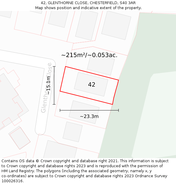 42, GLENTHORNE CLOSE, CHESTERFIELD, S40 3AR: Plot and title map